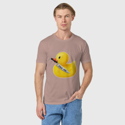 Мужская футболка хлопок Желтая уточка с ножом - фото 2
