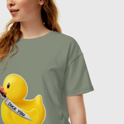 Женская футболка хлопок Oversize Желтая уточка с ножом - фото 2