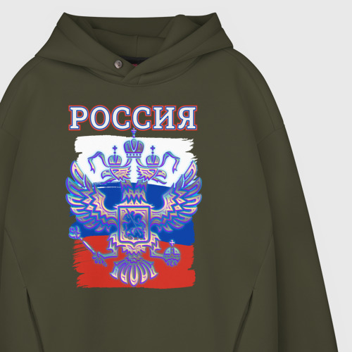 Мужское худи Oversize хлопок Россия Герб Флаг, цвет хаки - фото 4