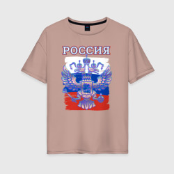 Женская футболка хлопок Oversize Россия Герб Флаг