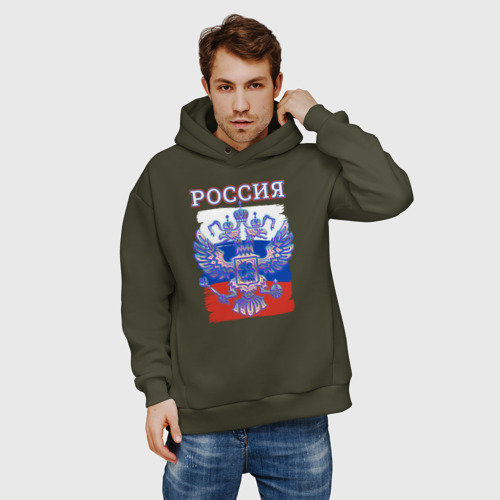 Мужское худи Oversize хлопок Россия Герб Флаг, цвет хаки - фото 3