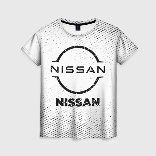 Женская футболка 3D с принтом Nissan с потертостями на светлом фоне, вид спереди #2