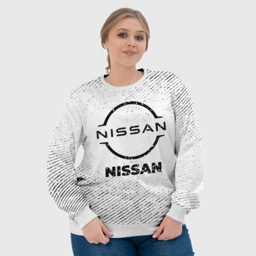 Женский свитшот 3D с принтом Nissan с потертостями на светлом фоне, фото #4