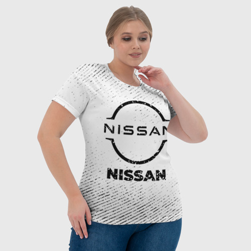 Женская футболка 3D с принтом Nissan с потертостями на светлом фоне, фото #4