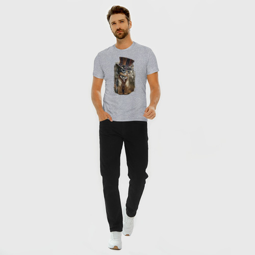 Мужская футболка хлопок Slim с принтом Прикольный котёнок в шляпе, вид сбоку #3