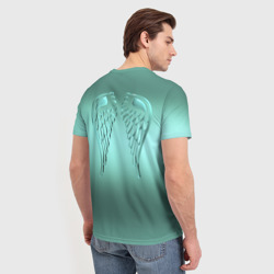 Мужская футболка 3D Блестящие крылья ангела на бирюзовом фоне - фото 2