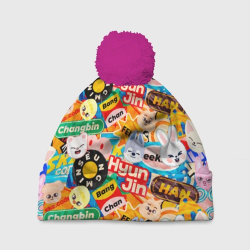 Шапка 3D c помпоном Skzoo stickers characters