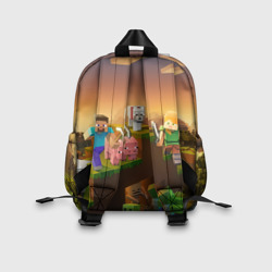 Рюкзак с принтом Олег Minecraft для ребенка, вид на модели сзади №2. Цвет основы: белый