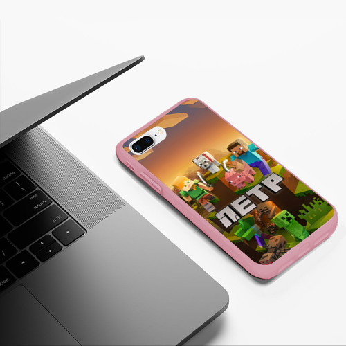 Чехол для iPhone 7Plus/8 Plus матовый Петр Minecraft, цвет баблгам - фото 5