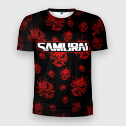 Мужская футболка 3D Slim Samurai - Красный паттерн - Cyberpunk