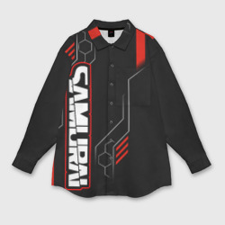 Мужская рубашка oversize 3D Samurai - Красный техно - Киберпанк