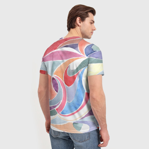 Мужская футболка 3D с принтом Буйство красок акварель, вид сзади #2