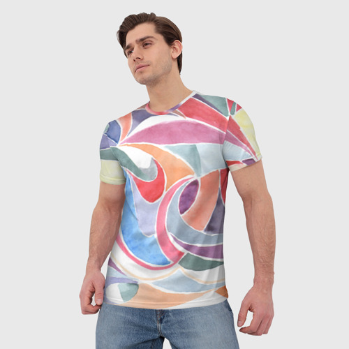 Мужская футболка 3D с принтом Буйство красок акварель, фото на моделе #1