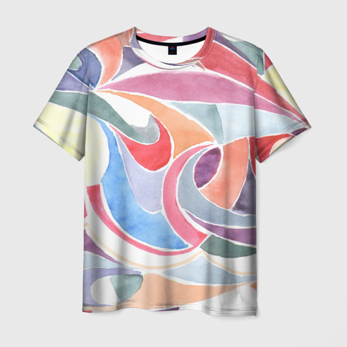 Мужская футболка 3D с принтом Буйство красок акварель, вид спереди #2