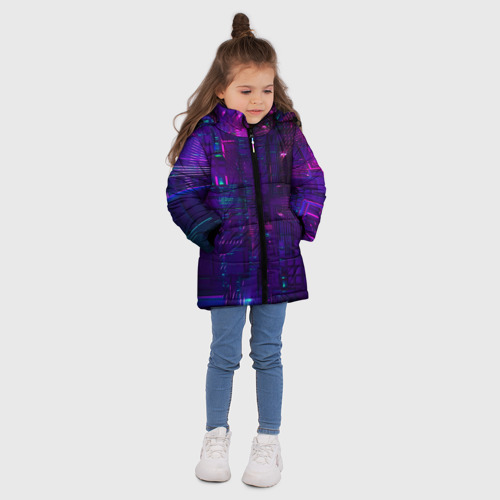 Зимняя куртка для девочек 3D Матричная вселенная неон, цвет красный - фото 5