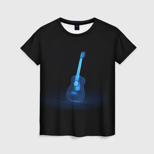 Женская футболка 3D с принтом Неоновая гитара, вид спереди #2