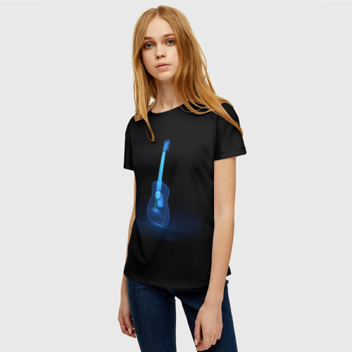 Женская футболка 3D с принтом Неоновая гитара, фото на моделе #1