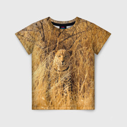 Детская футболка 3D Леопард замаскировался в сухой траве