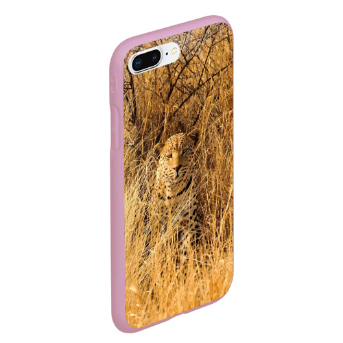 Чехол для iPhone 7Plus/8 Plus матовый Леопард замаскировался в сухой траве, цвет розовый - фото 3