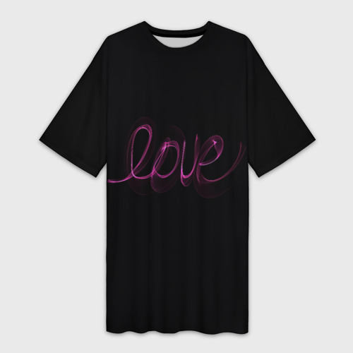 Платье-футболка 3D Надпись любовь на черном, цвет 3D печать