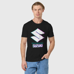 Мужская футболка хлопок Значок Suzuki в стиле glitch - фото 2