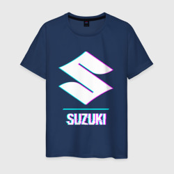 Мужская футболка хлопок Значок Suzuki в стиле glitch
