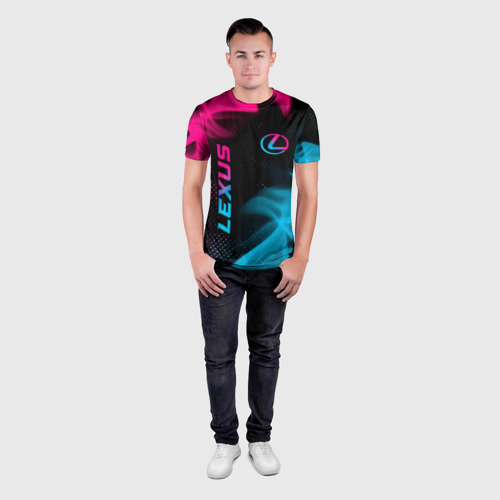 Мужская футболка 3D Slim с принтом Lexus - neon gradient: надпись, символ, вид сбоку #3