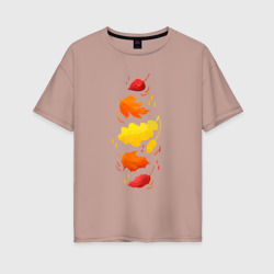 Женская футболка хлопок Oversize Осенний листопад, яркие листья