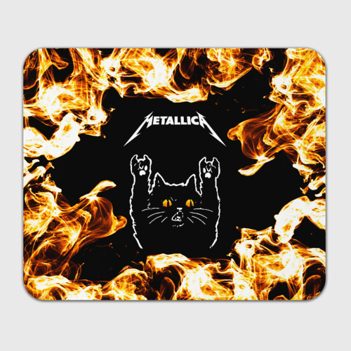 Прямоугольный коврик для мышки Metallica рок кот и огонь