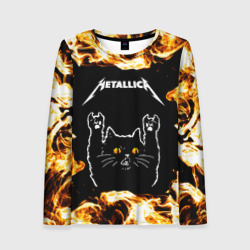 Женский лонгслив 3D Metallica рок кот и огонь