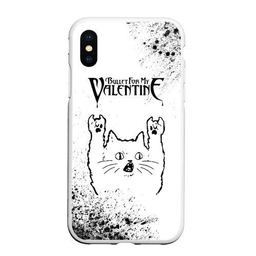 Чехол для iPhone XS Max матовый Bullet For My Valentine рок кот на светлом фоне