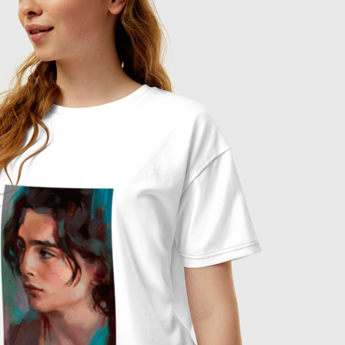 Женская футболка хлопок Oversize Timothee Chalamet fan art, цвет белый - фото 3