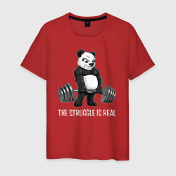 Мужская футболка хлопок Это настоящая борьба - панда штангист
