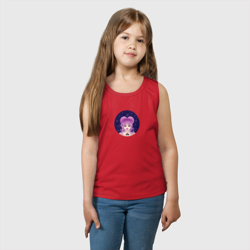 Детская майка хлопок Девушка с сиреневыми волосами знак зодиака Весы, цвет красный - фото 3