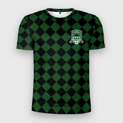 Мужская футболка 3D Slim Краснодар черно-зеленая клетка