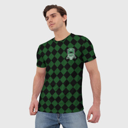 Мужская футболка 3D Краснодар черно-зеленая клетка - фото 2