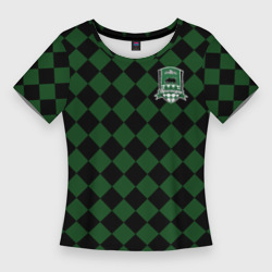 Женская футболка 3D Slim Краснодар черно-зеленая клетка