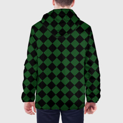 Куртка с принтом Краснодар черно-зеленая клетка для мужчины, вид на модели сзади №2. Цвет основы: черный