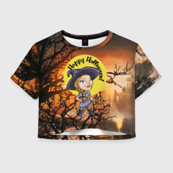 Женская футболка Crop-top 3D Happy Halloween - witch