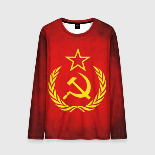 Мужской лонгслив 3D с принтом СССР - старый флаг, вид спереди #2