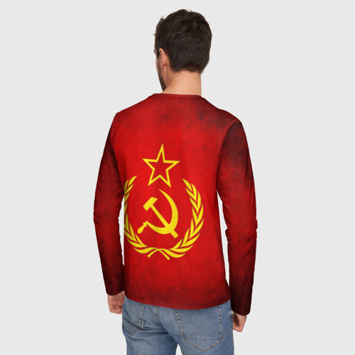 Мужской лонгслив 3D с принтом СССР - старый флаг, вид сзади #2