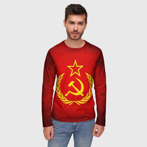 Мужской лонгслив 3D с принтом СССР - старый флаг, фото на моделе #1