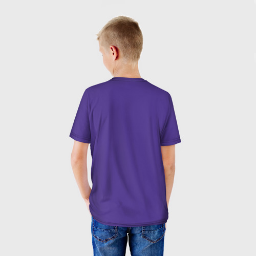 Детская футболка 3D с принтом Niletto на фиолетовом фоне, вид сзади #2