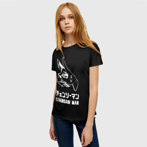 Женская футболка 3D с принтом Человек-бензопила демон-лис из руки, фото на моделе #1