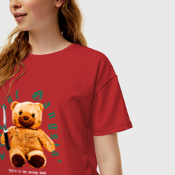 Женская футболка хлопок Oversize Тедди милый мишка гангстер - фото 2