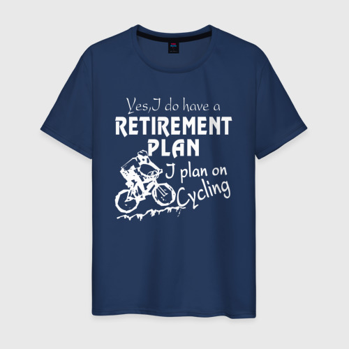 Мужская футболка из хлопка с принтом Мой план на пенсию - ездить на велосипеде, вид спереди №1