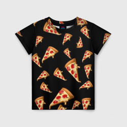 Детская футболка 3D Куски пиццы на черном фоне