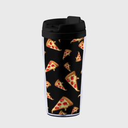 Термокружка-непроливайка Куски пиццы на черном фоне