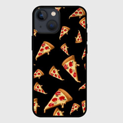 Чехол для iPhone 13 mini Куски пиццы на черном фоне