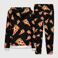 Костюм с принтом Куски пиццы на черном фоне для мужчины, вид сзади №1. Цвет основы: белый